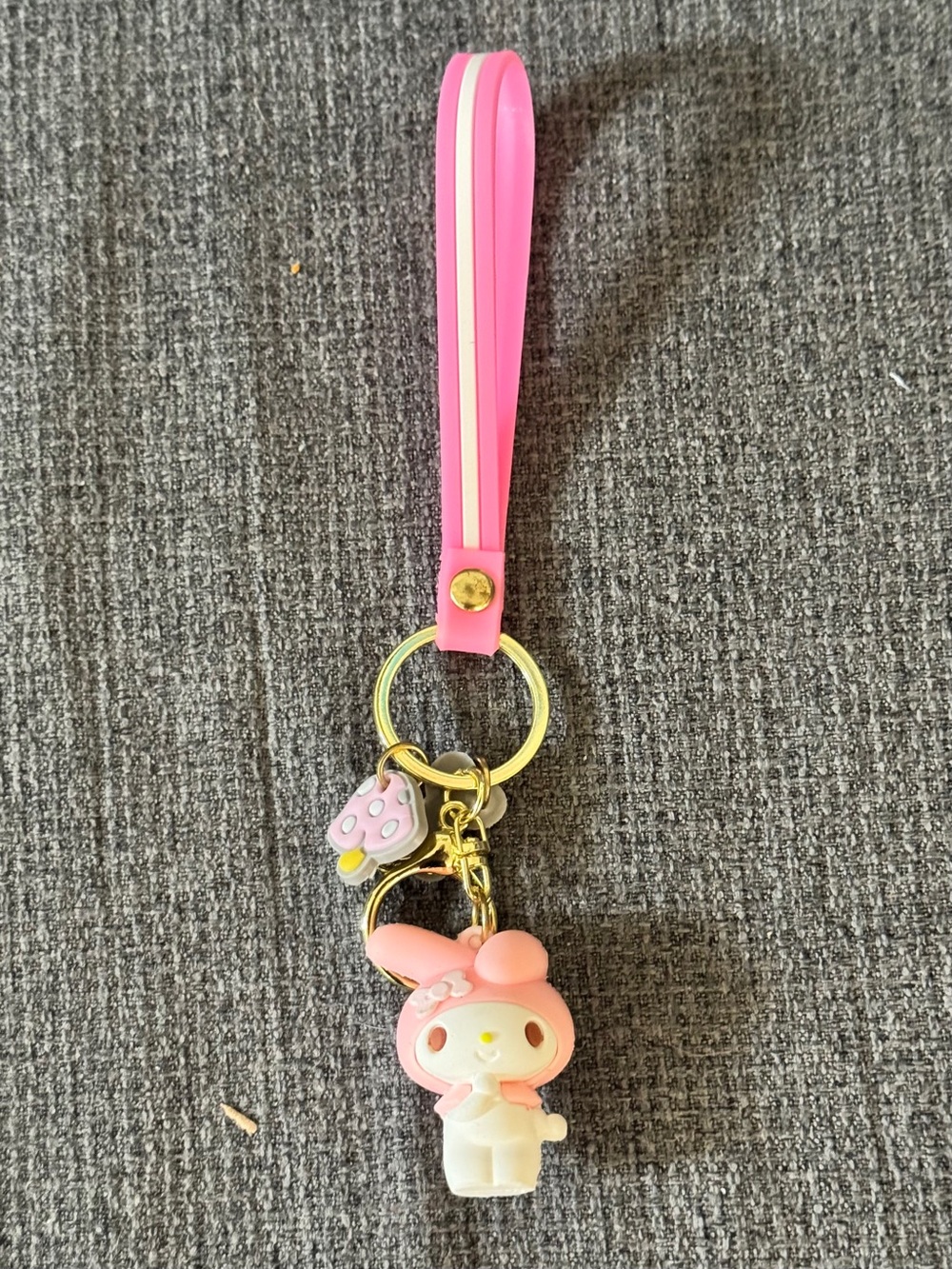 Pink Bunny Cartoon Wristlet Keychain Silicone Bag Charm Kawaii